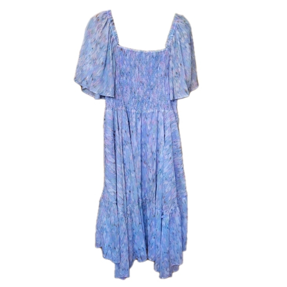 Koko + Mason Off Shoulder Dress XL Purple Pink Silver Tinsel Fairy Flowy